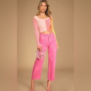 Blank NYC Baxter Rib Cage Straight Leg Jeans in Bright Pink